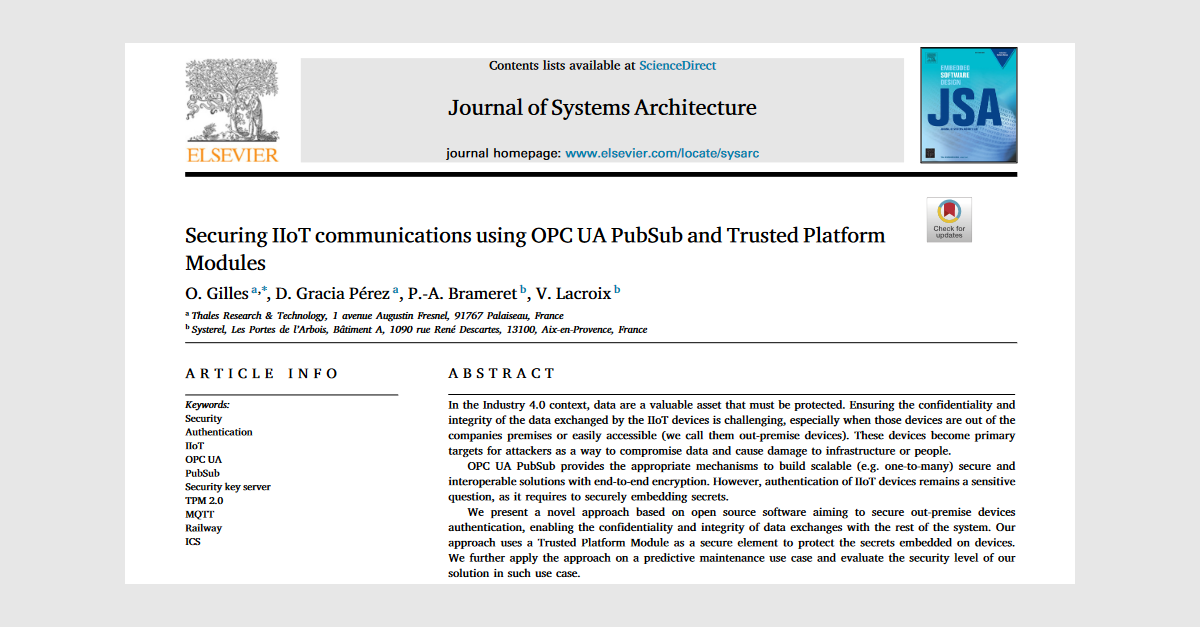 Securing IIoT communications using OPC UA PubSub and Trusted Platform Modules